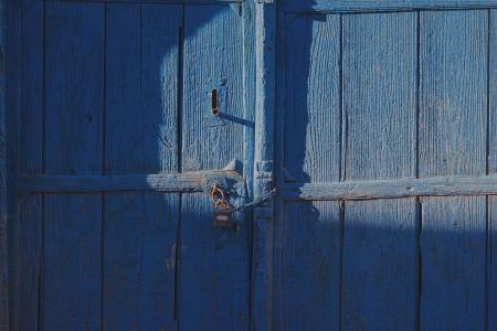 蓝色, 木制, 门, 金属, 门, 紧, 老