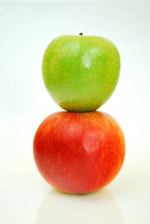 两个, 红色, 绿色, 苹果, 水果, 白色, 背景