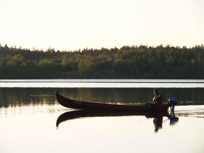 小船, 湖, 水, 美景, 夏季, 芬兰, 午夜的太阳