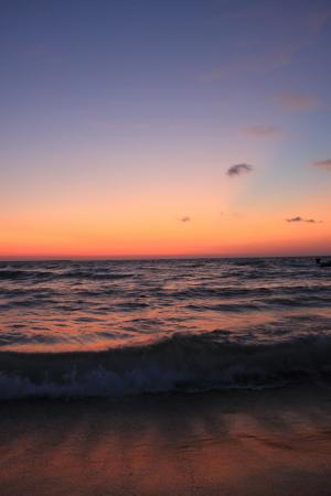 海滩, 之前, 蓝色, 早上, 反思, 海, 日出