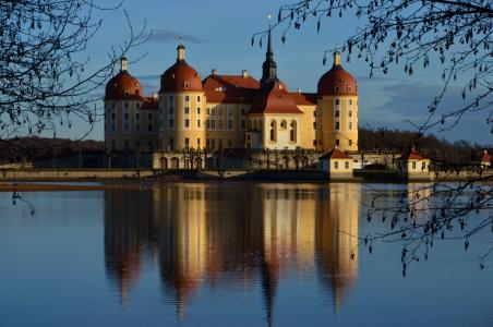 莫里茨城堡, 城堡, 建筑, 镜子, 镜像, 池塘, 反思