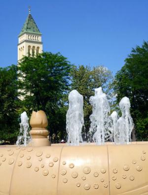 布达佩斯, 匈牙利, 喷泉, 教会, 蓝色, 天空, 木材