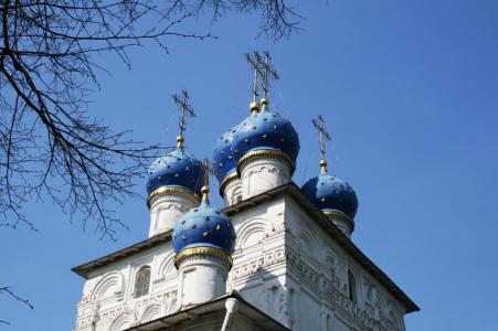 教会, 俄罗斯东正教, 白色的建筑, 建筑, 蓝色圆顶, 洋葱式圆顶, 宗教