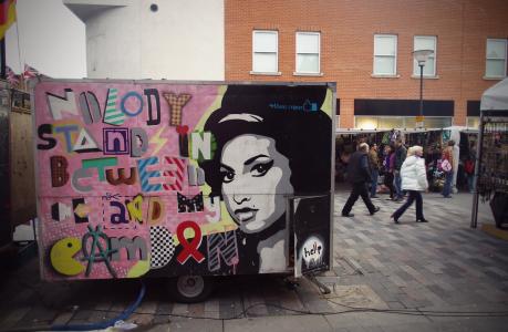 amywinehouse, 涂鸦, 城市, 登, 伦敦, 英格兰, 街道