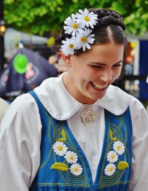 笑, 女孩, 瑞典, 民族服装, 传统, 服装, 服装