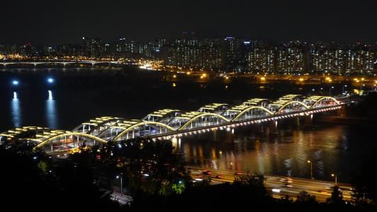 汉城, 夜景, 汉江, 邯钢桥, 桥梁, 夜间摄影, 夜景