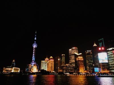 上海, 中国, 东方明珠, 夜景, 晚上, 黄浦江, 现代