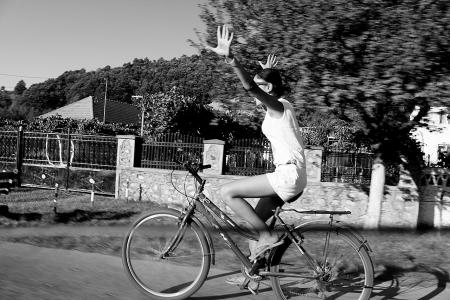 自行车, 自行车, 国家, 女孩, 骑马, 道路, 年轻