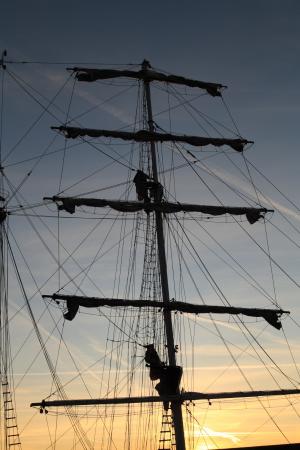 荷兰, 哈林根, 日落, 帆, 桅杆, 小船, 索具