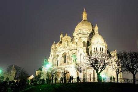 巴黎, 圣心大教堂, 教会, 蒙马特尔, 圣心大教堂, abendstimmung, 晚上张照片