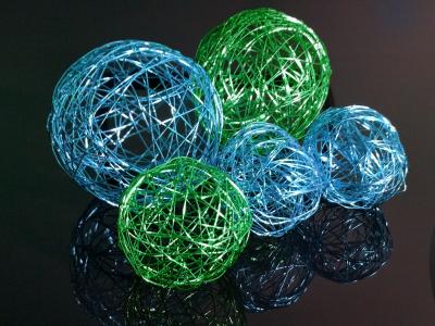 球, 电线, 绿色, 浅蓝色, 装饰, 背景, 丝网
