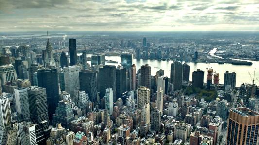 视图, 曼哈顿, 克莱斯勒大楼, 城市, 天际线, 纽约, 美国